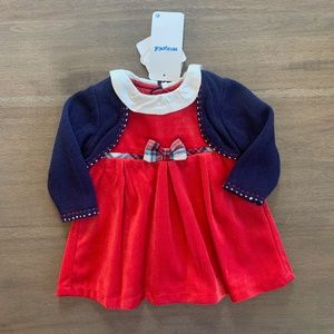 New Baby Girl Mayoral Red Holiday Dress w/ Built In Sweater